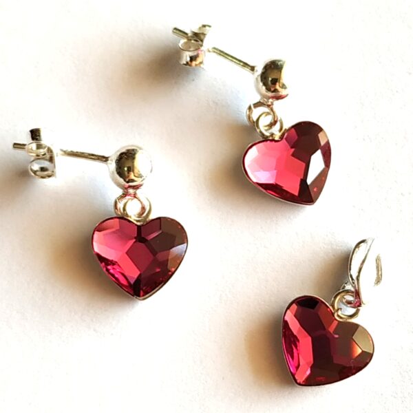Conjunto Corazon Plano Colgante Fuchsia